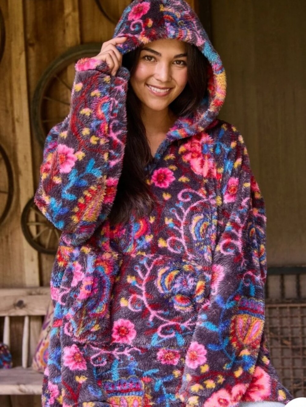 NATURAL LIFE Multicolor Floral Plush Hoodie